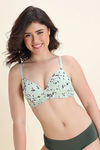 Zivame Padded Non Wired Medium Coverage Tshirt Bra - Grass Green Floral — thumbnail 1